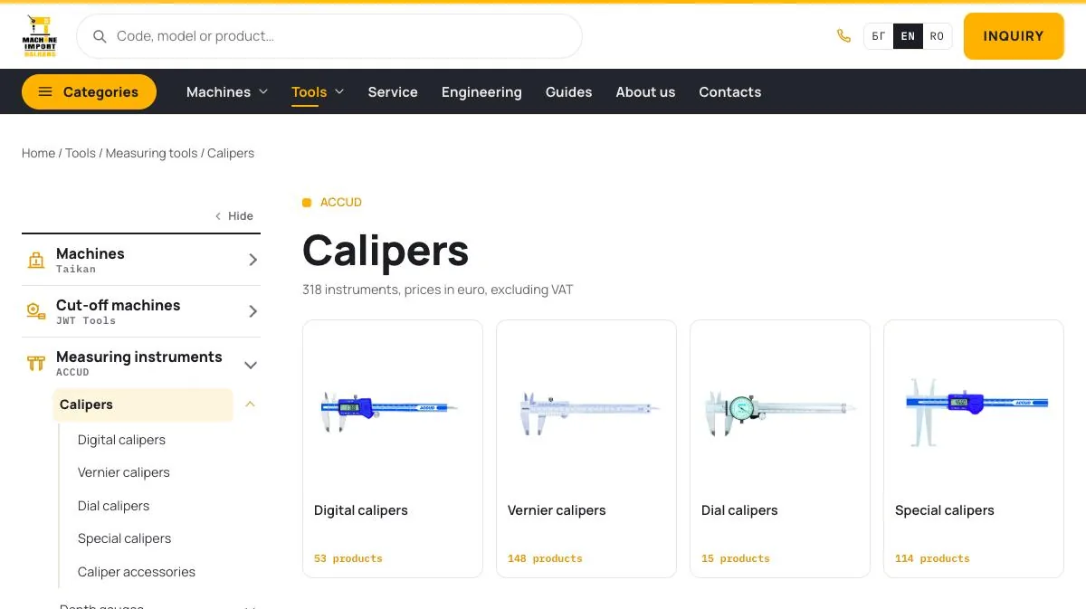 ACCUD calipers with prices, machine-import.com